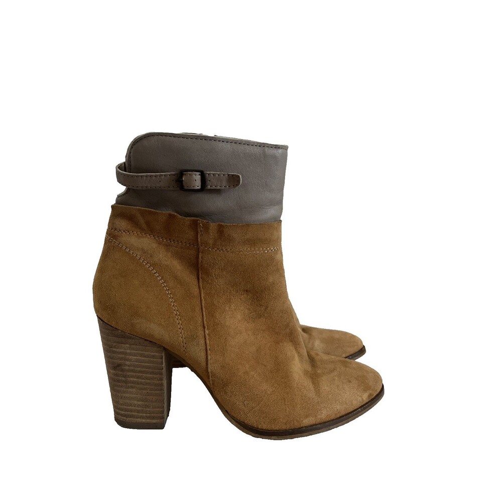Seychelles Tan Suede Leather Two Tone Block Heel Ankle Zip Booties Boots SZ 8